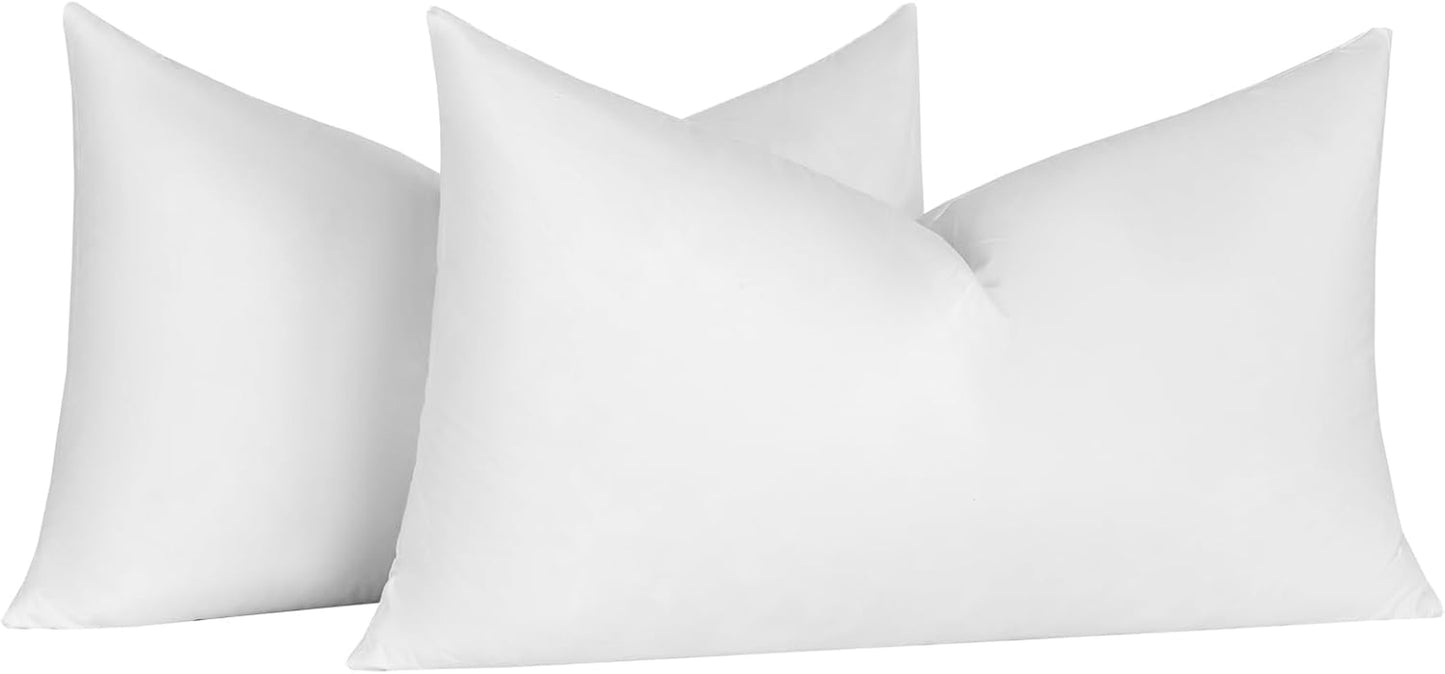 12X20 Decorative Throw Pillow Inserts-Down Feather Pillow Inserts-Oblong-Cotton Fabric-Set of 2-White.