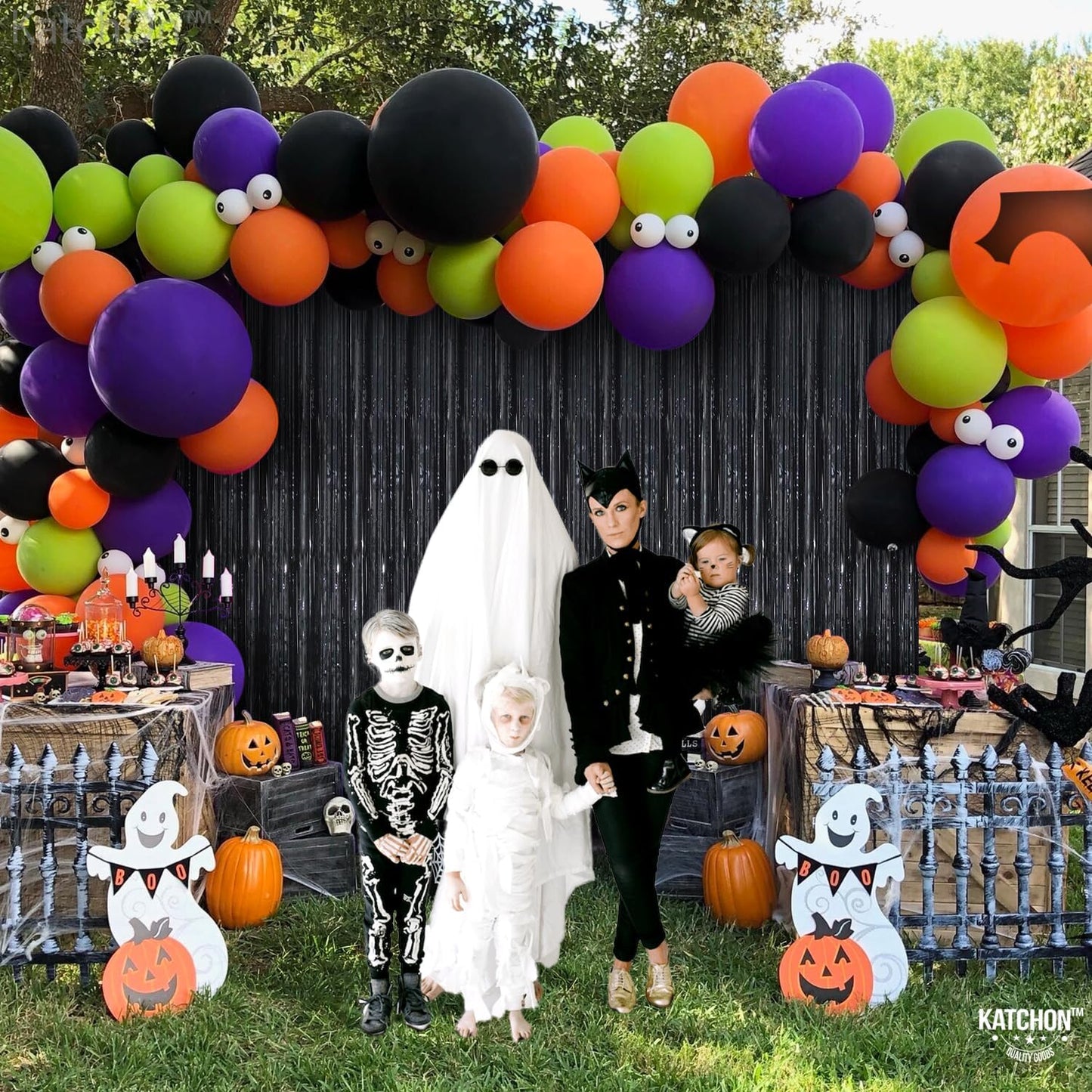 , Xtralarge 8X3.2 Feet Black Fringe Backdrop - Pack of 2, Black Foil Fringe Curtain | Black Streamer Backdrop for Halloween Party Decorations | Halloween Backdrop | Black Backdrop for Party