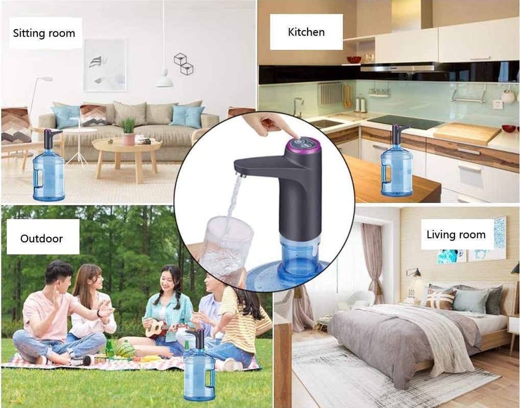 water Dispenser, Portable Water Bottle Pump for Universal 3, 4 and 5 Gallon with USB Electric Charging and Automatic off Switch (Black)