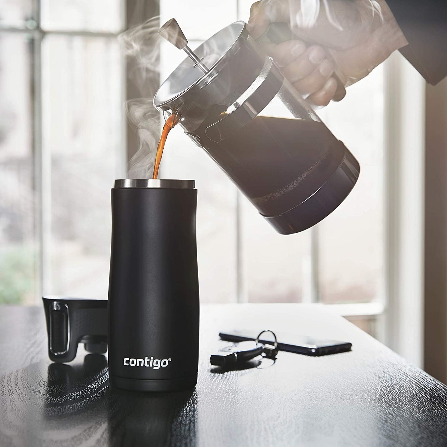 West Loop Stainless Steel Vacuum-Insulated Travel Mug with Spill-Proof Lid, Keeps Drinks Hot up to 5 Hours and Cold up to 12 Hours, 16Oz Matte Black