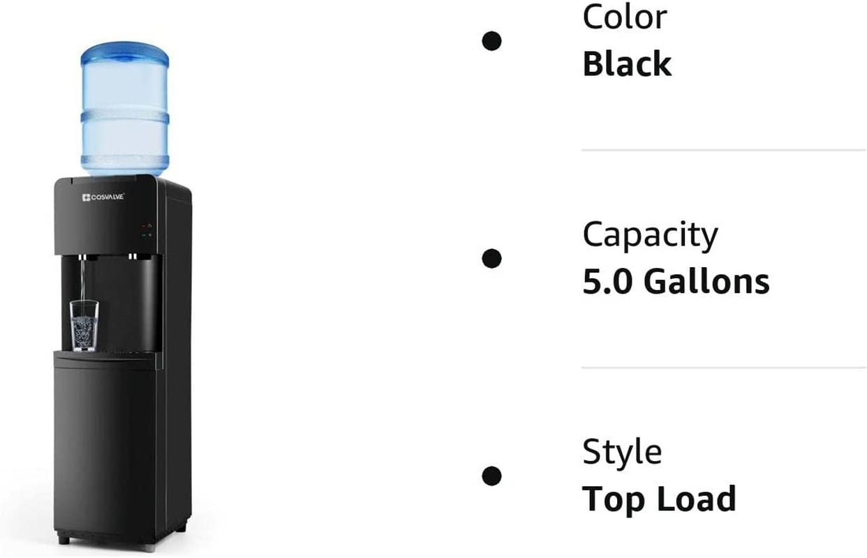 Water Coolers 5 Gallon Top Load,Hot/Cold Water Cooler Dispenser, Innovative Slim Design Energy Saving Freestanding with Child Safety Lock for Home or Office Black
