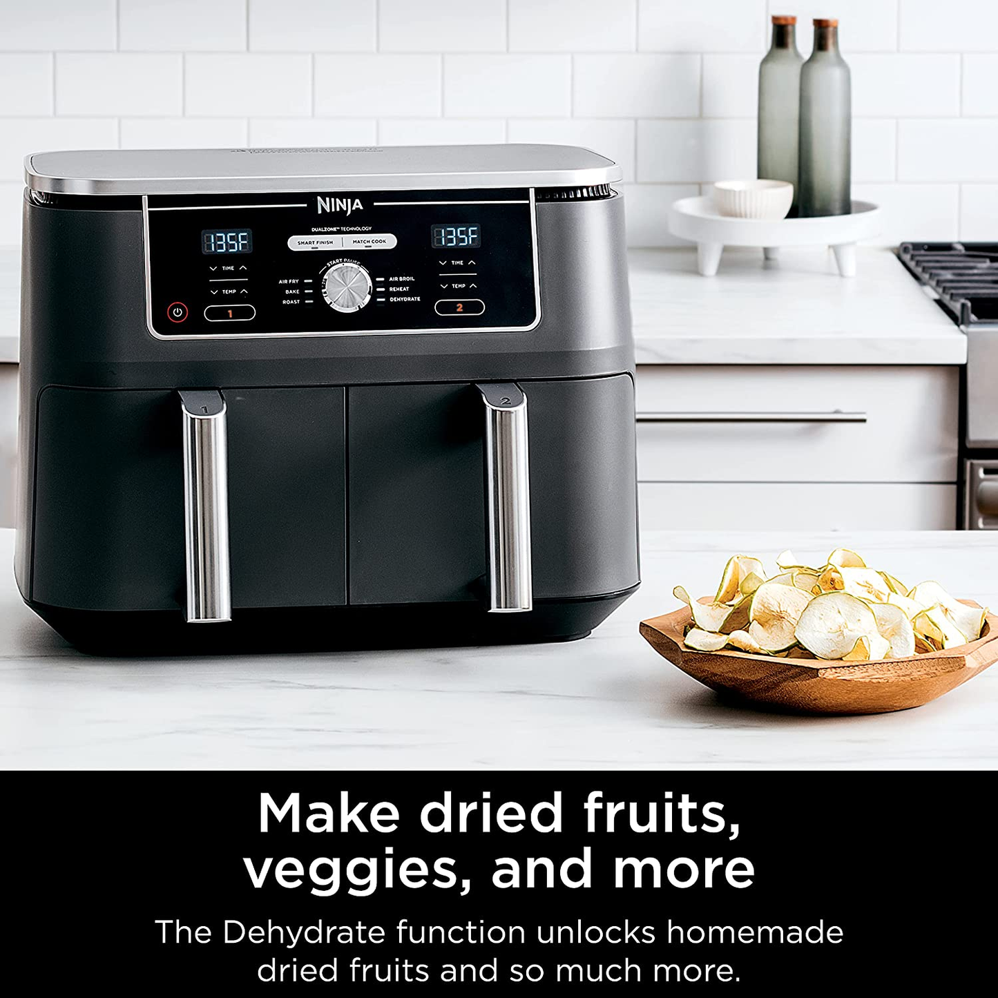 DZ401 Foodi 10 Quart 6-In-1 Dualzone XL 2-Basket Air Fryer with 2 Independent Frying Baskets, Match Cook & Smart Finish to Roast, Broil, Dehydrate & More for Quick, Easy Family-Sized Meals, Grey