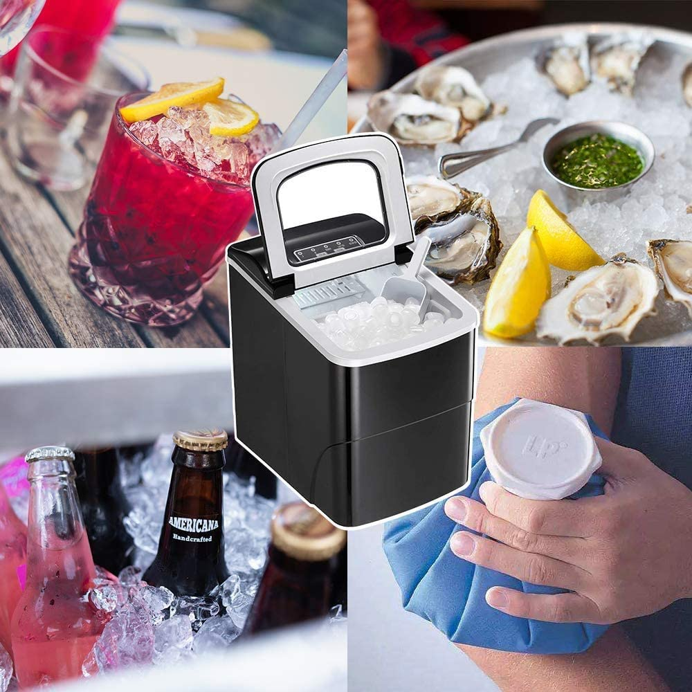 Countertop Ice Maker Machine, Portable Ice Makers Countertop, Make 26 Lbs Ice in 24 Hrs,Ice Cube Rready in 6-8 Mins with Ice Scoop and Basket (Black)