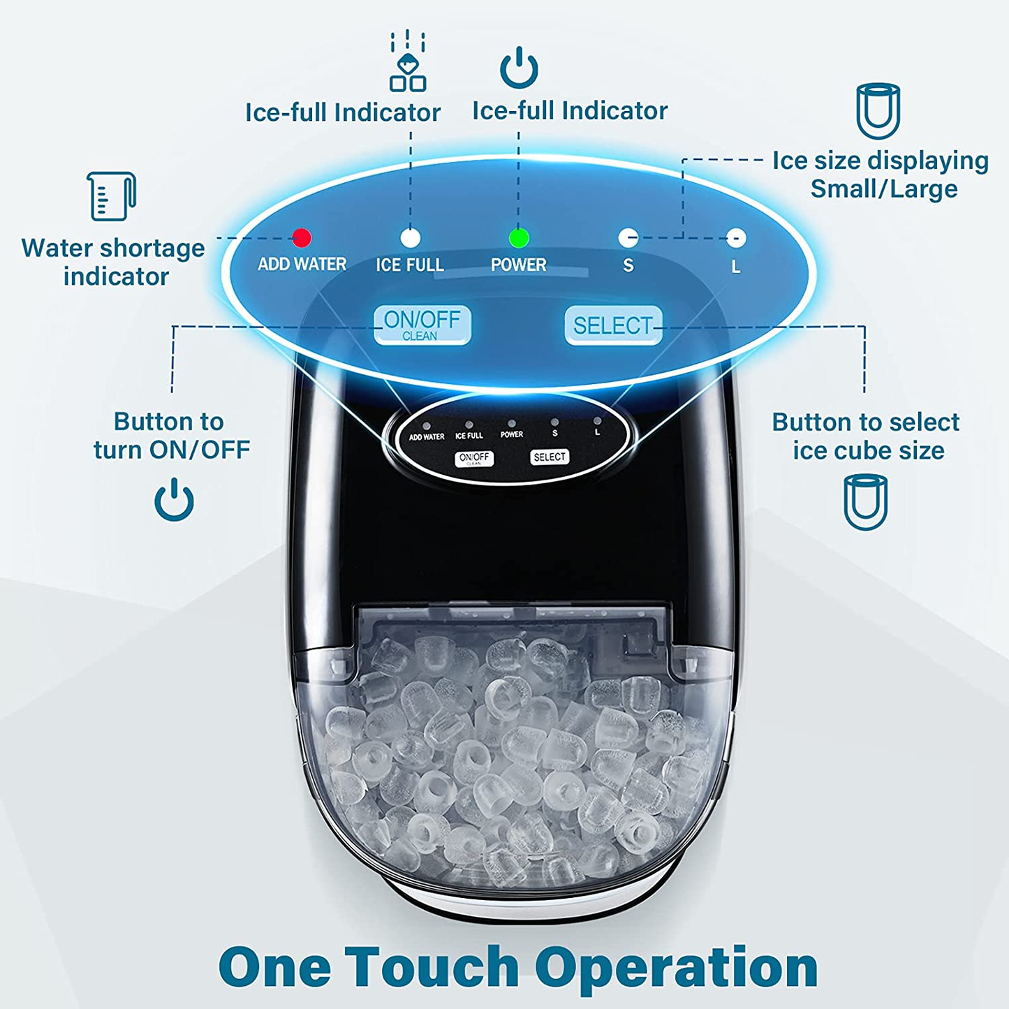 Ice Maker Machine for Countertop, Self-Cleaning Function, 26Lbs/24H Portable Ice Maker, 9 Ice Ready in 6 Mins, Compact Ice Maker with Ice Scoop & Basket for Home Use/Party/Camping (Black)