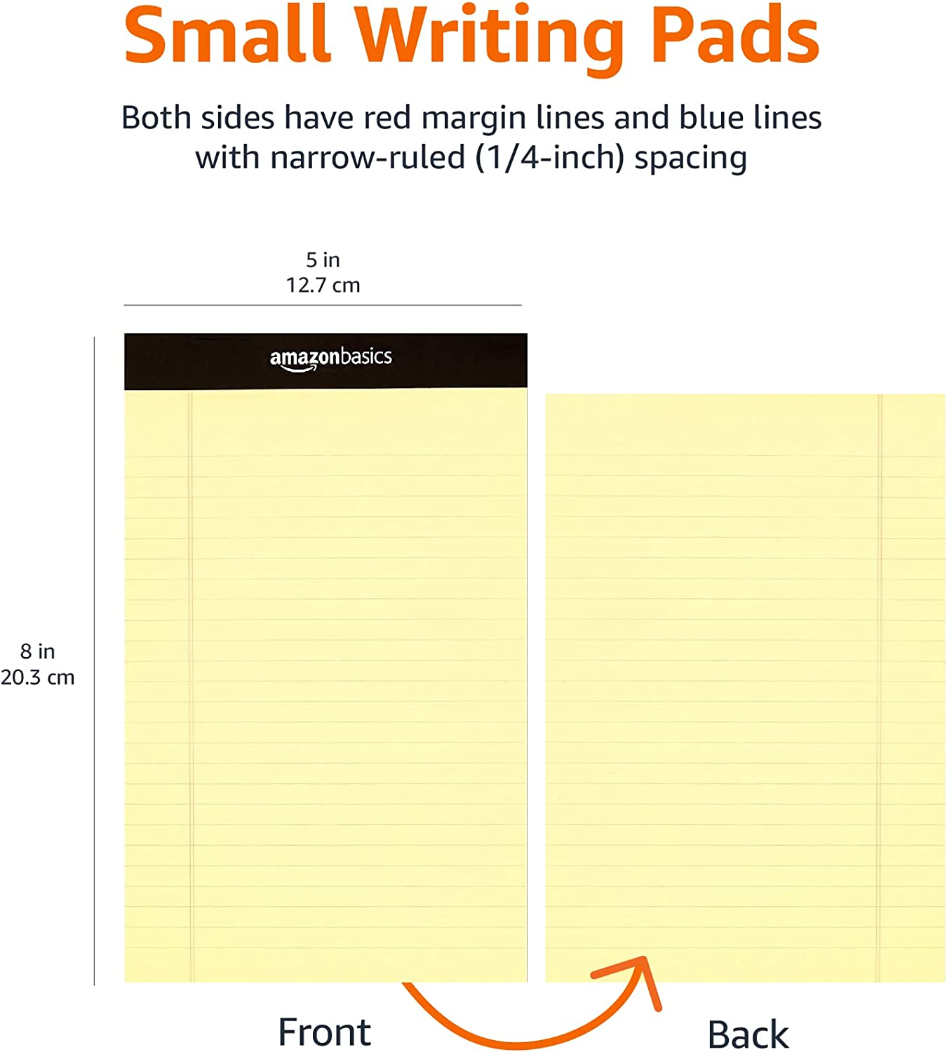 Narrow Ruled 5 X 8-Inch Lined Writing Note Pads - 12-Pack (50-Sheet Pads), Canary