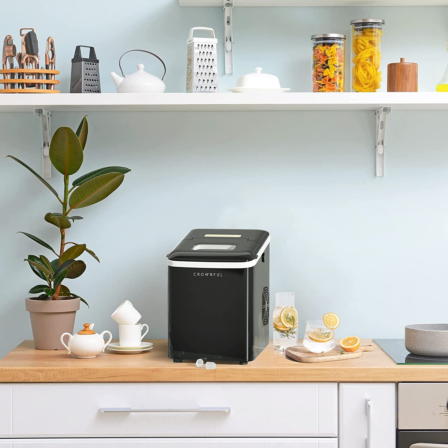 Ice Maker Machine for Countertop, 9 Bullet Ice Cubes S/L Ready in 7 Minutes, 26Lbs/24H, Auto Self-Cleaning, Portable Small Ice Maker with Scoop and Basket (Black)