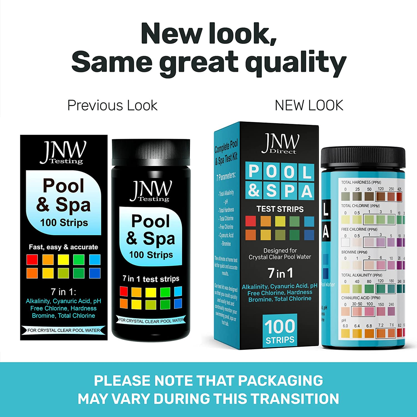 Pool and Spa Test Strips - Quick and Accurate Pool Test Strips - 7-1 Pool Test Kit - 100 Bromine, Ph, Hardness and Chlorine Test Strips - with E-Book - 100 Water Test Strips -