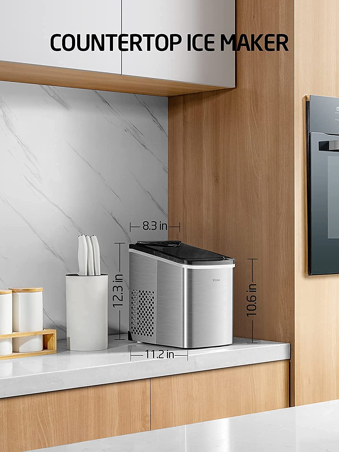 Ice Maker Machine for Countertop, 9 Bullet Ice Cubes Ready in 6 Minutes, 26Lbs in 24Hrs Portable Ice Maker Machine Self-Cleaning, 2 Sizes of Bullet-Shaped Ice for Home Kitchen Office Bar Party