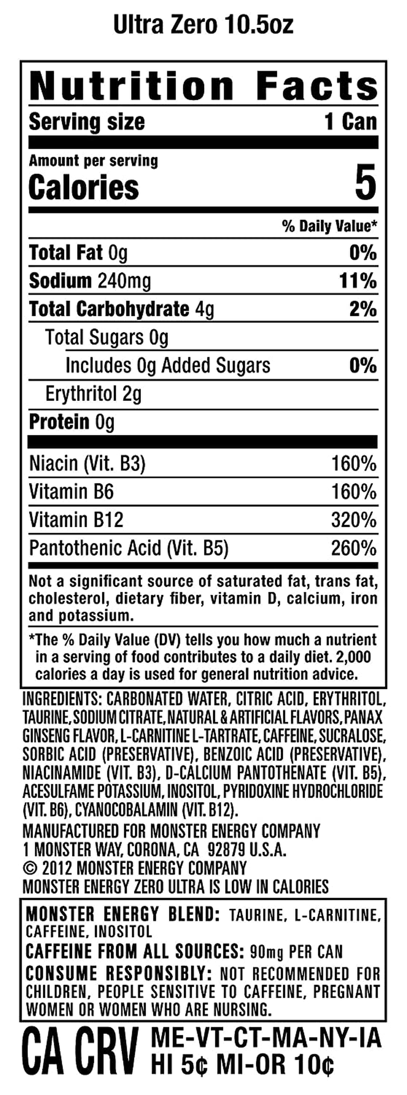 Zero Ultra, Sugar Free Energy Drink, 10.5 Ounce (Pack of 12)