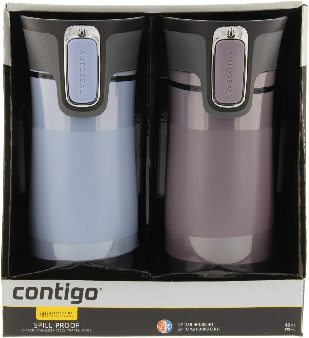 West Loop Stainless Steel Vacuum-Insulated Travel Mug with Spill-Proof Lid, Keeps Drinks Hot up to 5 Hours and Cold up to 12 Hours, 16Oz 2-Pack, Earl Grey & Dark Plum