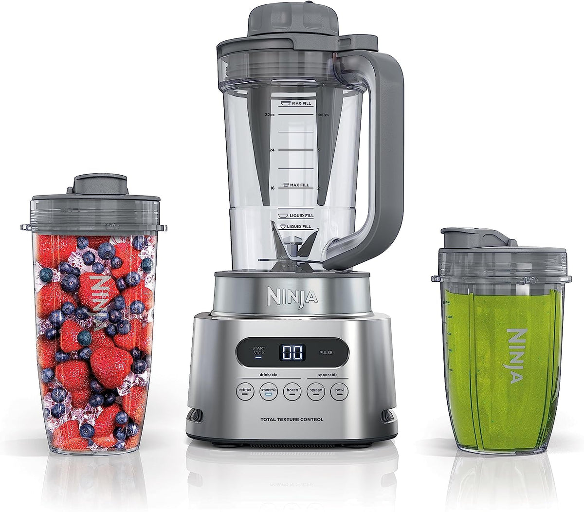 Ninja SS401 Foodi Power Blender Ultimate System with 72 Oz Blending & Food Processing Pitcher, XL Smoothie Bowl Maker and Nutrient Extractor* & 7 Functions, Silver