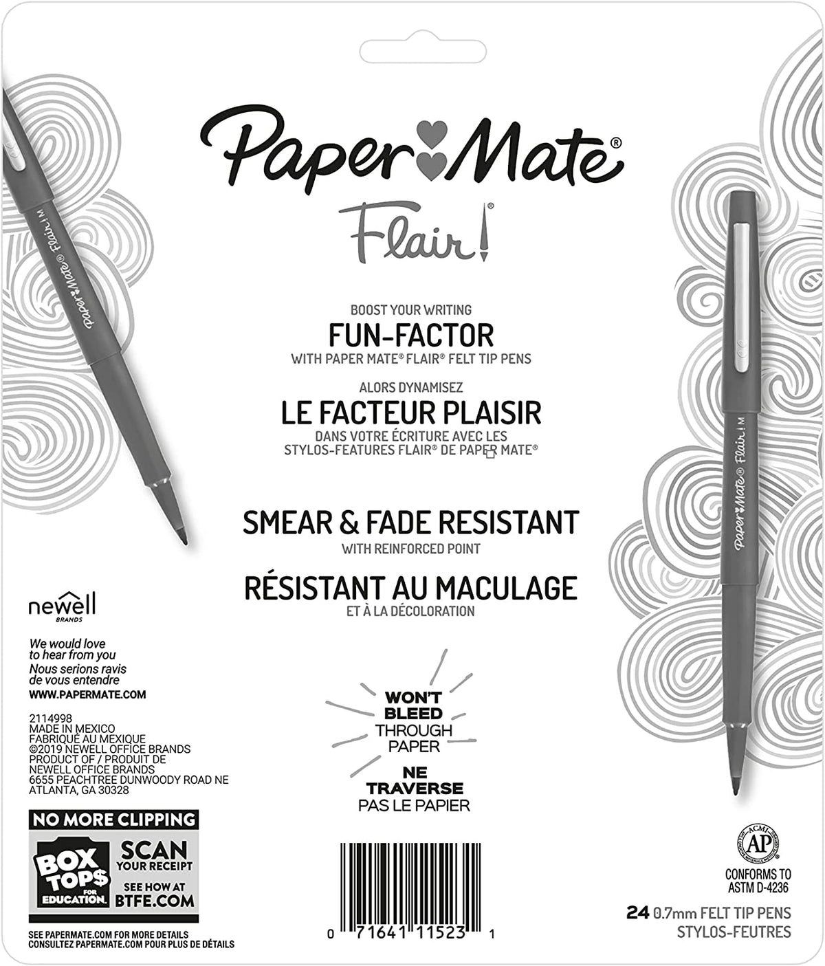 Felt Tip Pens Flair Marker Pens, Medium Point, Assorted, 24 Count