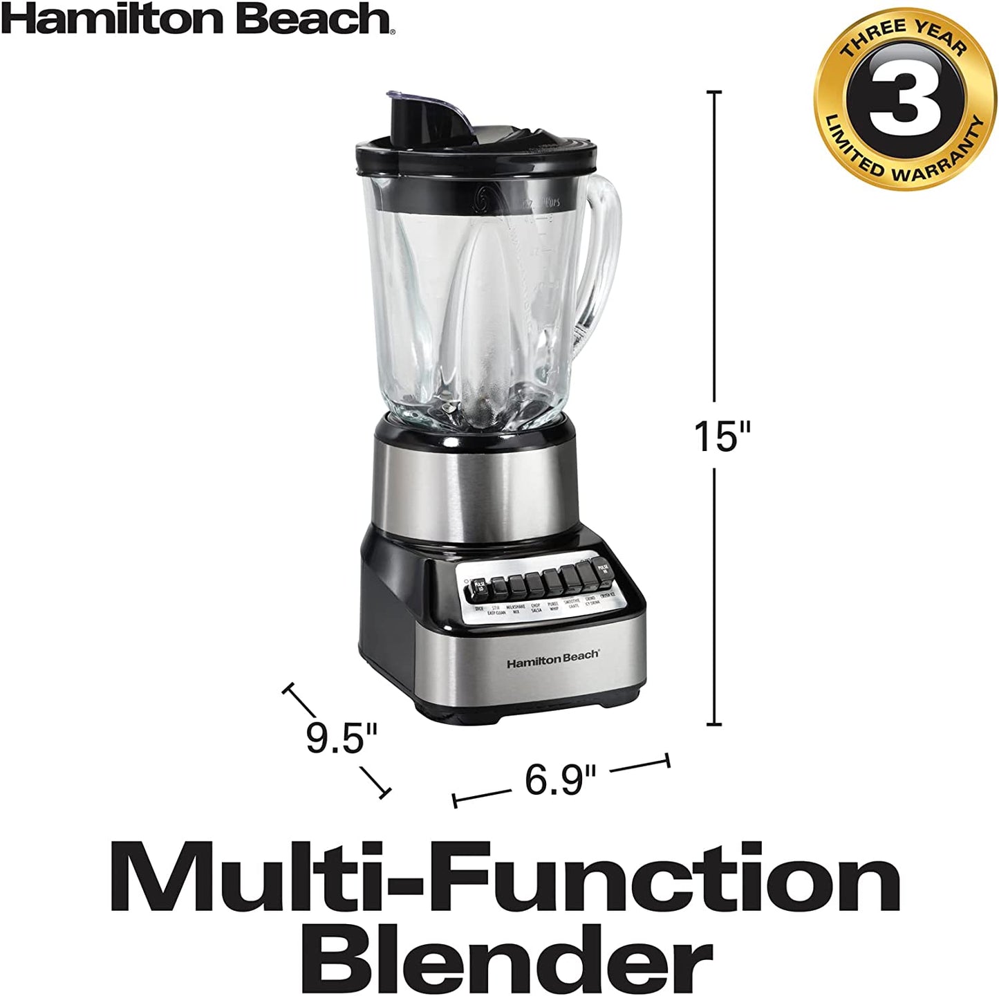 Wave Crusher Blender with 40 Oz Glass Jar and 14 Functions for Puree, Ice Crush, Shakes and Smoothies, Stainless Steel (54221)