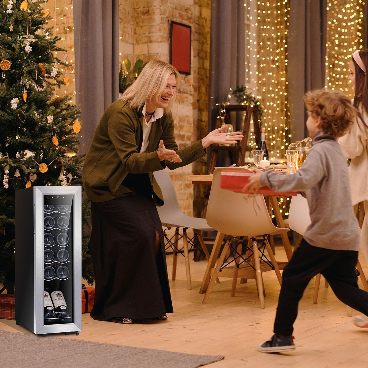 Mini Fridge Compressor Cooler, 12 Bottles Wine Refrigerator, Freestanding Wine Cellar 41F-64F One Touch Temperature Control, for Home, Office or Bar.