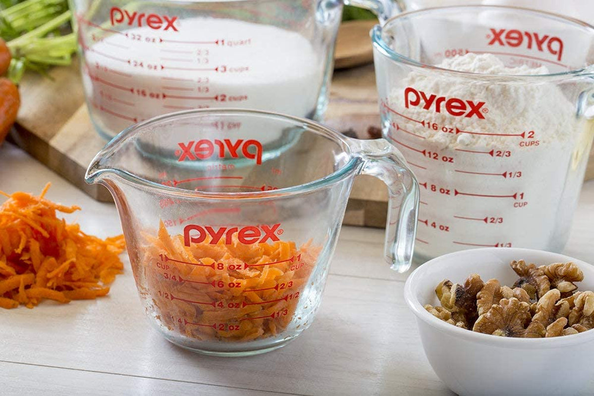 3 Piece Glass Measuring Cup Set, Includes 1-Cup, 2-Cup, and 4-Cup Tempered Glass Liquid Measuring Cups, Dishwasher, Freezer, Microwave, and Preheated Oven Safe, Essential Kitchen Tools