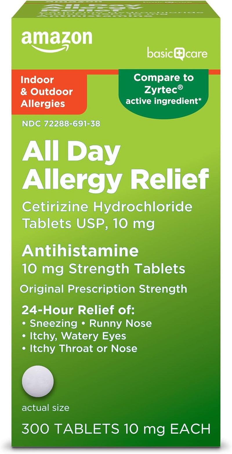 24 Hour Allergy Relief, Cetirizine Hydrochloride Tablets, 10 Mg, 300 Count (Packaging May Vary)
