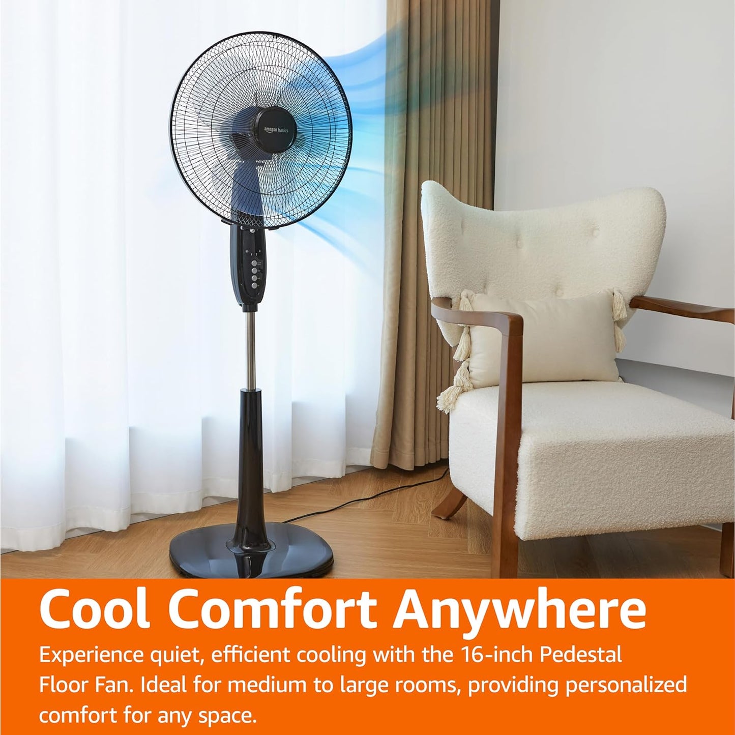 16" Pedestal Fan with Remote, Floor Fan, Standing Fan for Bedroom, Living Room, Office, with 3 Speeds, 3 Modes, Timer, Dual-Layered Blades, Adjustable Height, Tilt Head, 60W, Black