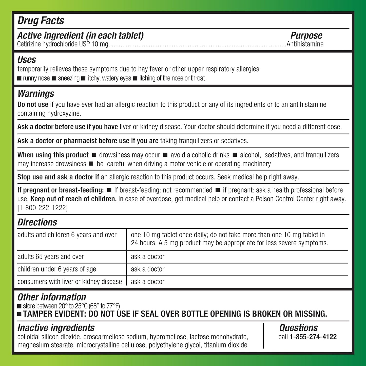 24 Hour Allergy Relief, Cetirizine Hydrochloride Tablets, 10 Mg, 300 Count (Packaging May Vary)