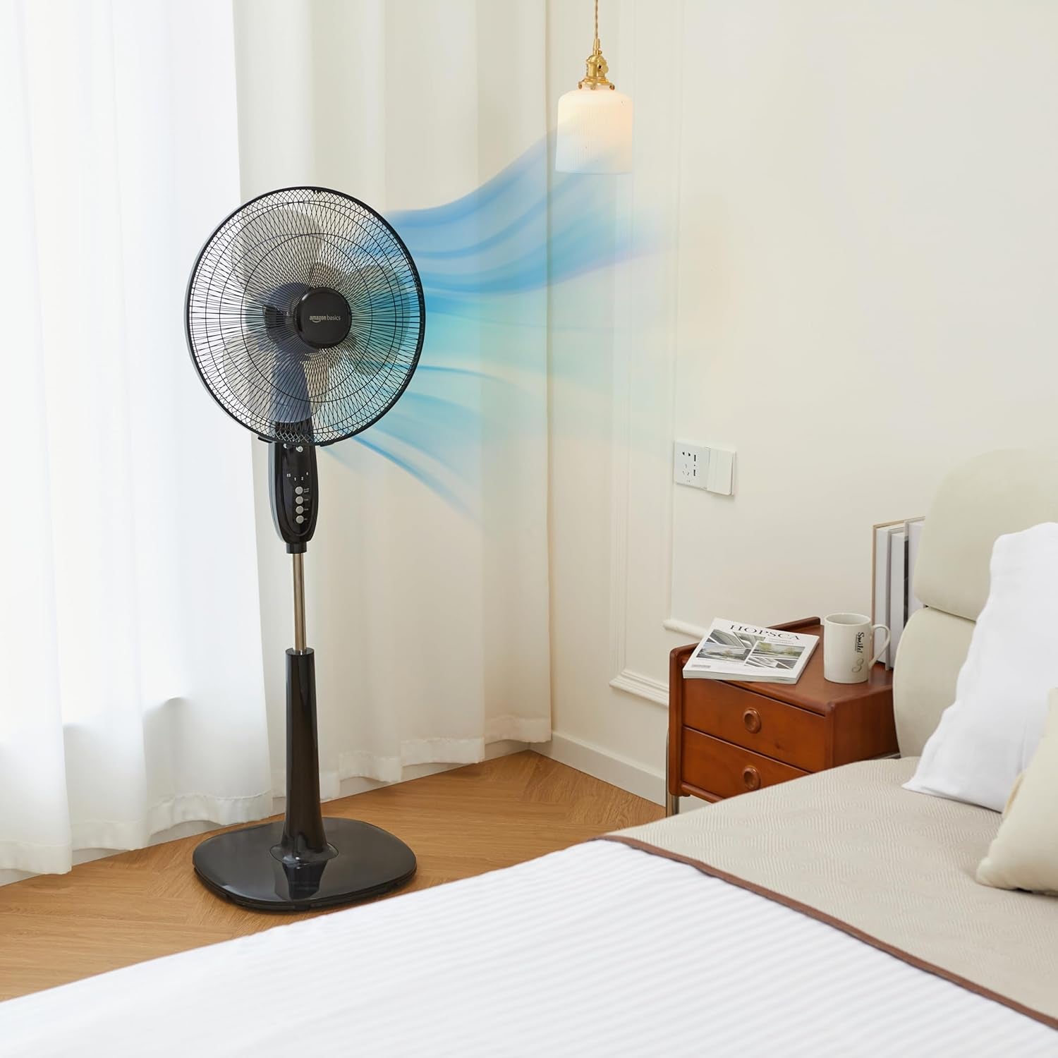 16" Pedestal Fan with Remote, Floor Fan, Standing Fan for Bedroom, Living Room, Office, with 3 Speeds, 3 Modes, Timer, Dual-Layered Blades, Adjustable Height, Tilt Head, 60W, Black