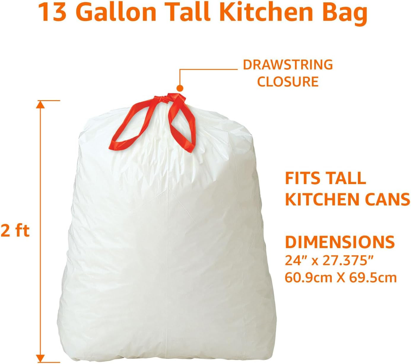 13 Gallon Tall Kitchen Drawstring Trash Bags, Clean Fresh Scent, 10% Post Consumer Recycled, 80 Count