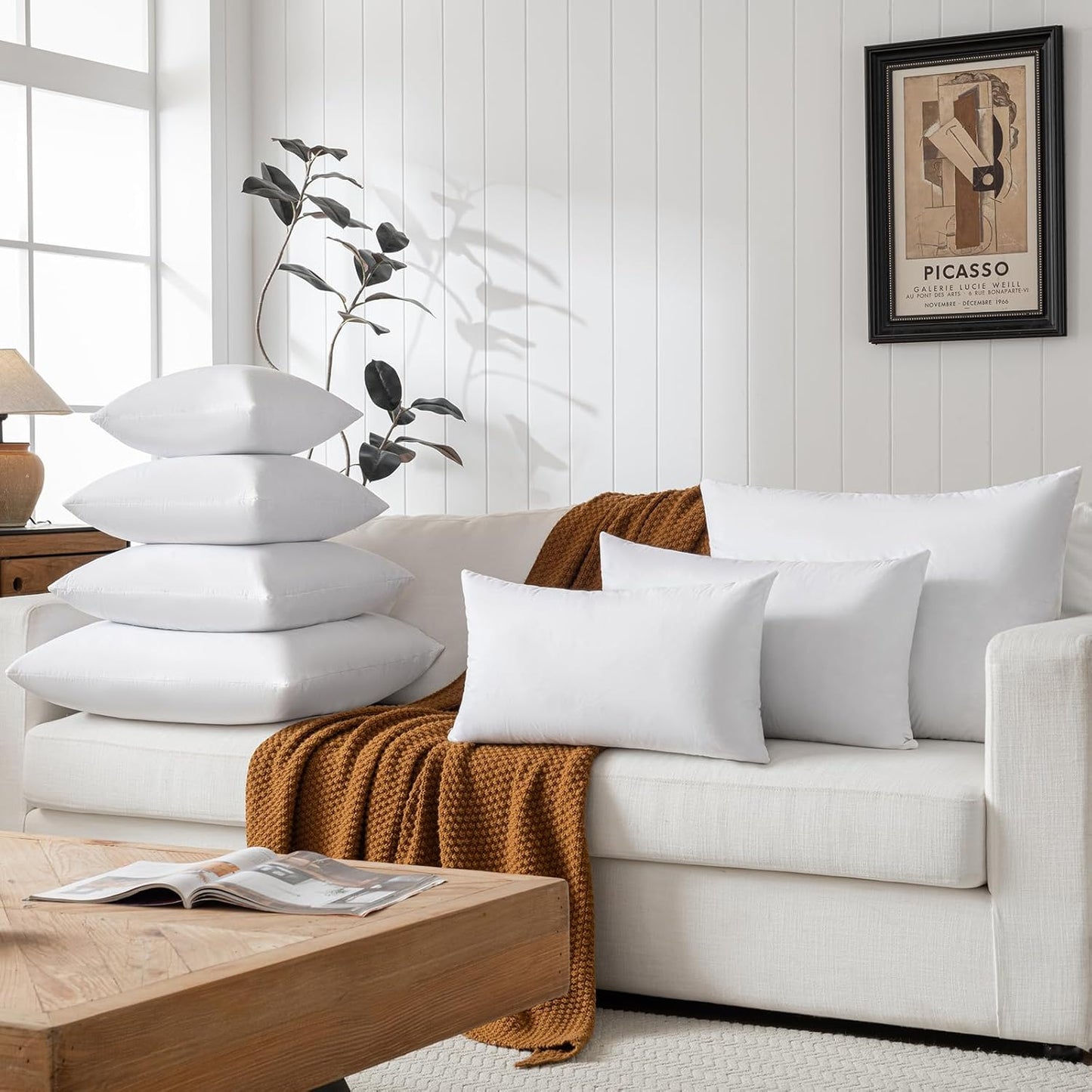 12X20 Decorative Throw Pillow Inserts-Down Feather Pillow Inserts-Oblong-Cotton Fabric-Set of 2-White.