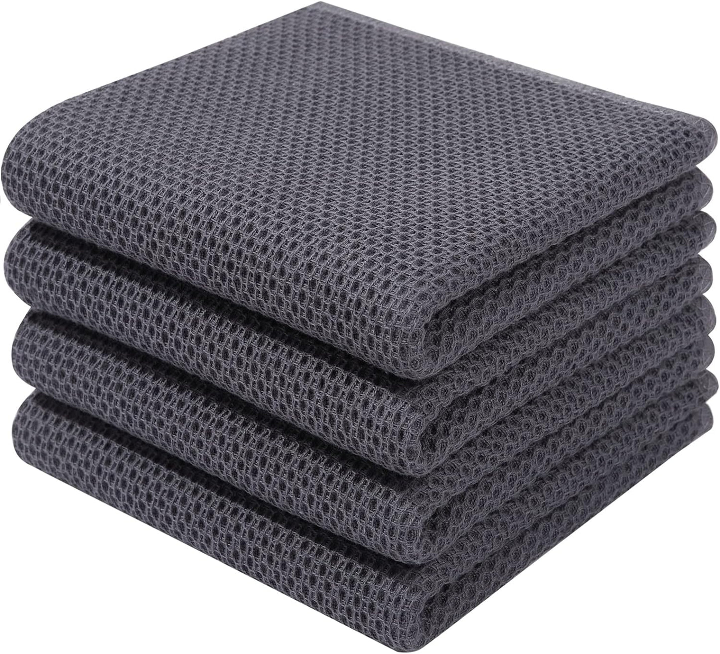 100% Cotton Waffle Weave Kitchen Dish Cloths, Ultra Soft Absorbent Quick Drying Dish Towels, 12X12 Inches, 6-Pack, Dark Grey