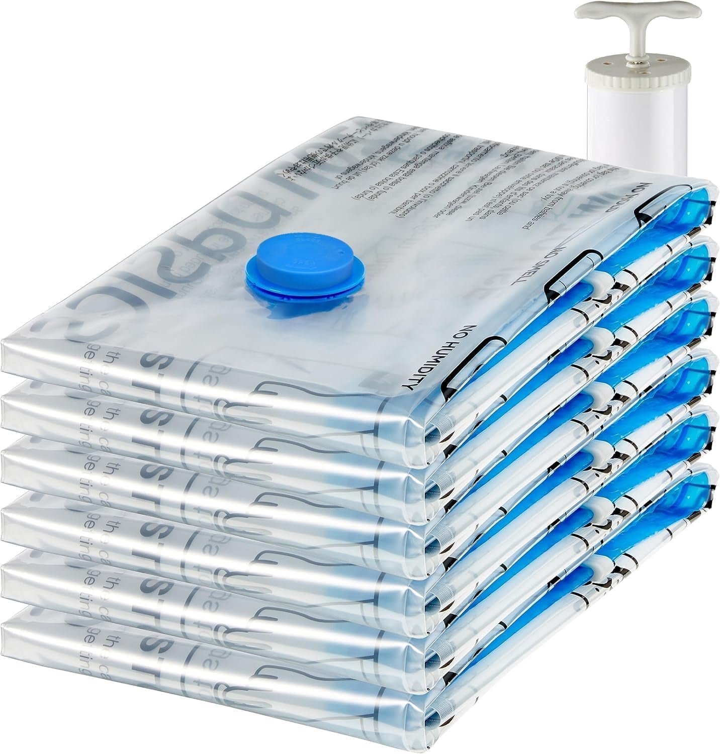 Vacuum Compression Space Saving Storage Bags with Hand Pump for Clothes Packing, Jumbo, Clear, Pack of 6