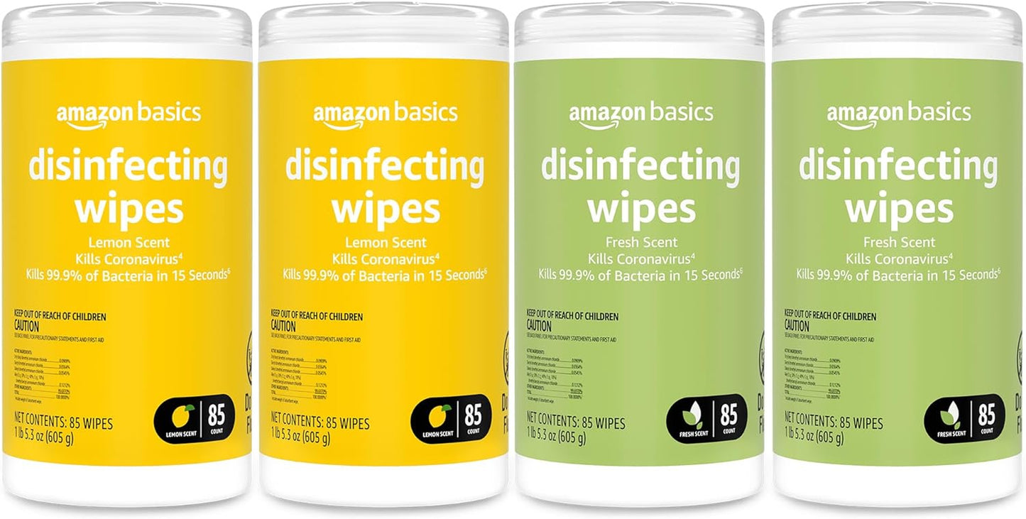 Wipes, Lemon & Fresh Scent, Sanitizes/Cleans/Deodorizes, 340 Count (4 Packs of 85)