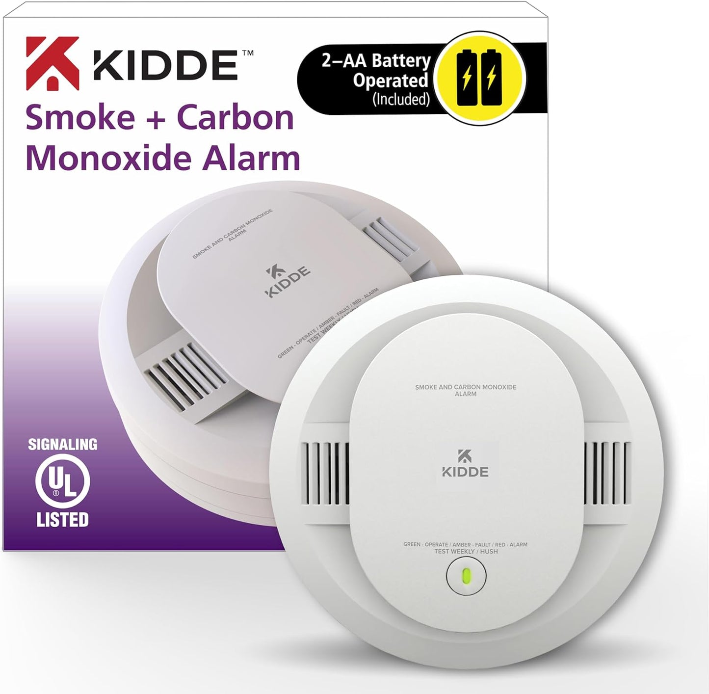 Smoke & Carbon Monoxide Detector, AA Battery Powered, LED Warning Light Indicators, 1 Pack