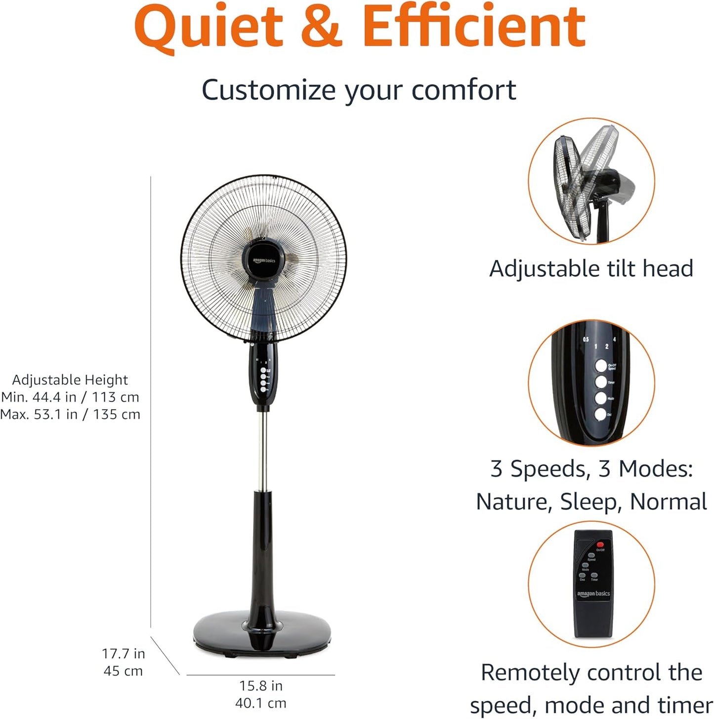 16" Pedestal Fan with Remote, Floor Fan, Standing Fan for Bedroom, Living Room, Office, with 3 Speeds, 3 Modes, Timer, Dual-Layered Blades, Adjustable Height, Tilt Head, 60W, Black