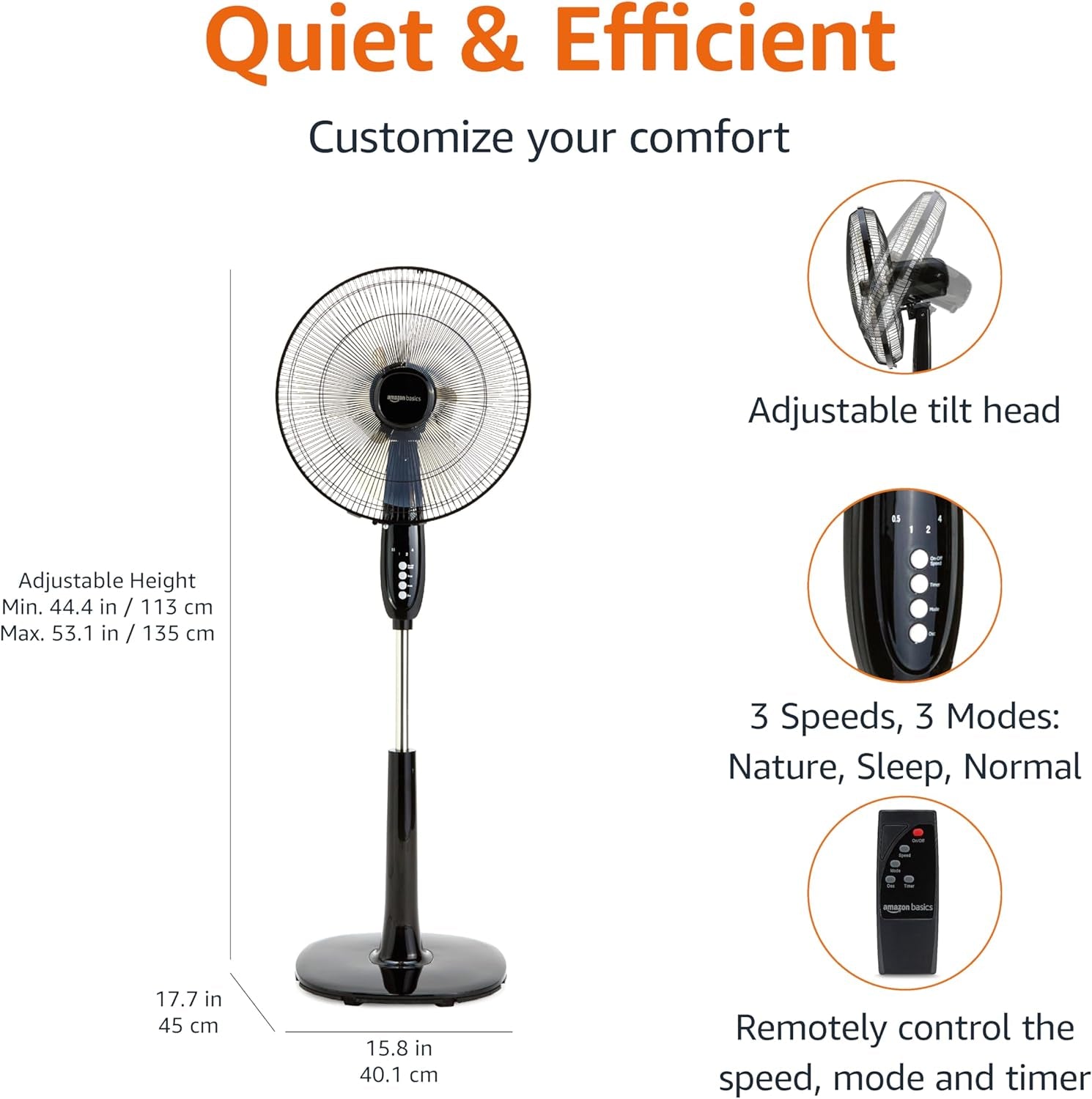 16" Pedestal Fan with Remote, Floor Fan, Standing Fan for Bedroom, Living Room, Office, with 3 Speeds, 3 Modes, Timer, Dual-Layered Blades, Adjustable Height, Tilt Head, 60W, Black