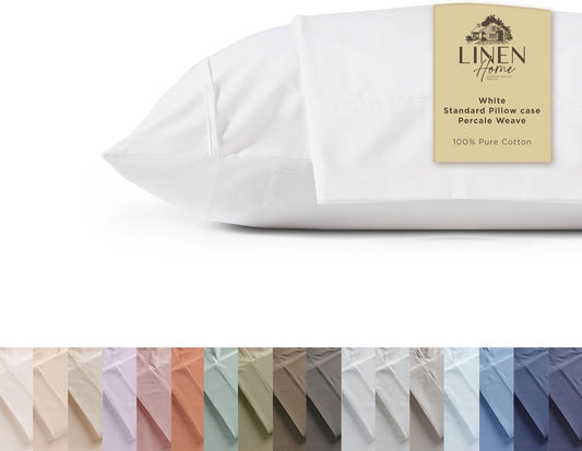 100% Cotton Percale Pillowcases Queen Size, White, 2 Pieces of Pillow Case, Crisp and Cool Strong Bed Linen, 20 Inches X 30 Inches