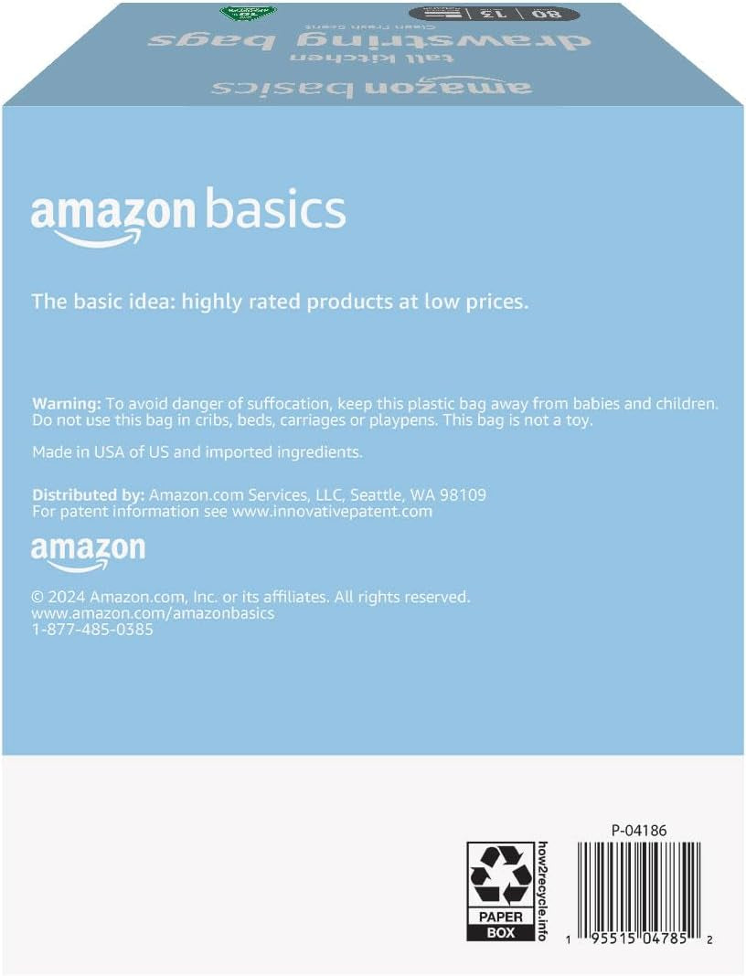 13 Gallon Tall Kitchen Drawstring Trash Bags, Clean Fresh Scent, 10% Post Consumer Recycled, 80 Count