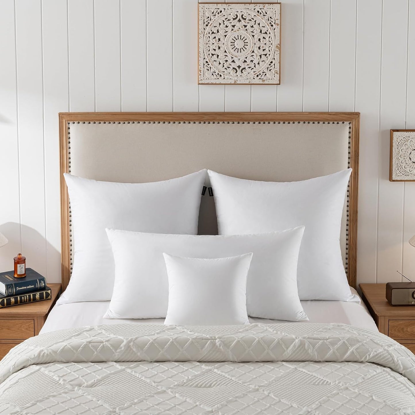 12X20 Decorative Throw Pillow Inserts-Down Feather Pillow Inserts-Oblong-Cotton Fabric-Set of 2-White.