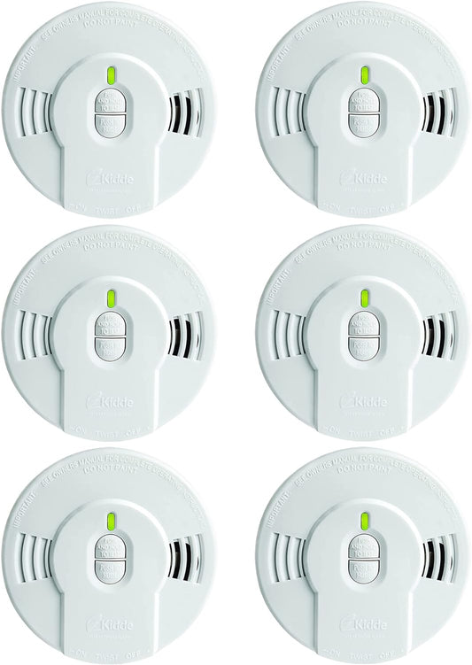 Smoke Detector, 10-Year Battery, LED Indicators, Replacement Alert, Test-Reset Button, 6 Pack, White