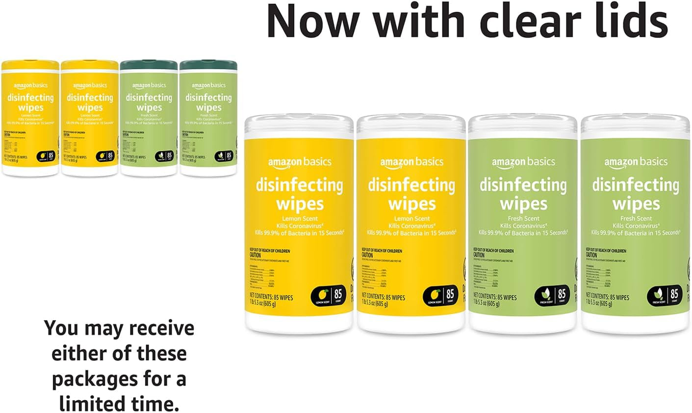 Wipes, Lemon & Fresh Scent, Sanitizes/Cleans/Deodorizes, 340 Count (4 Packs of 85)