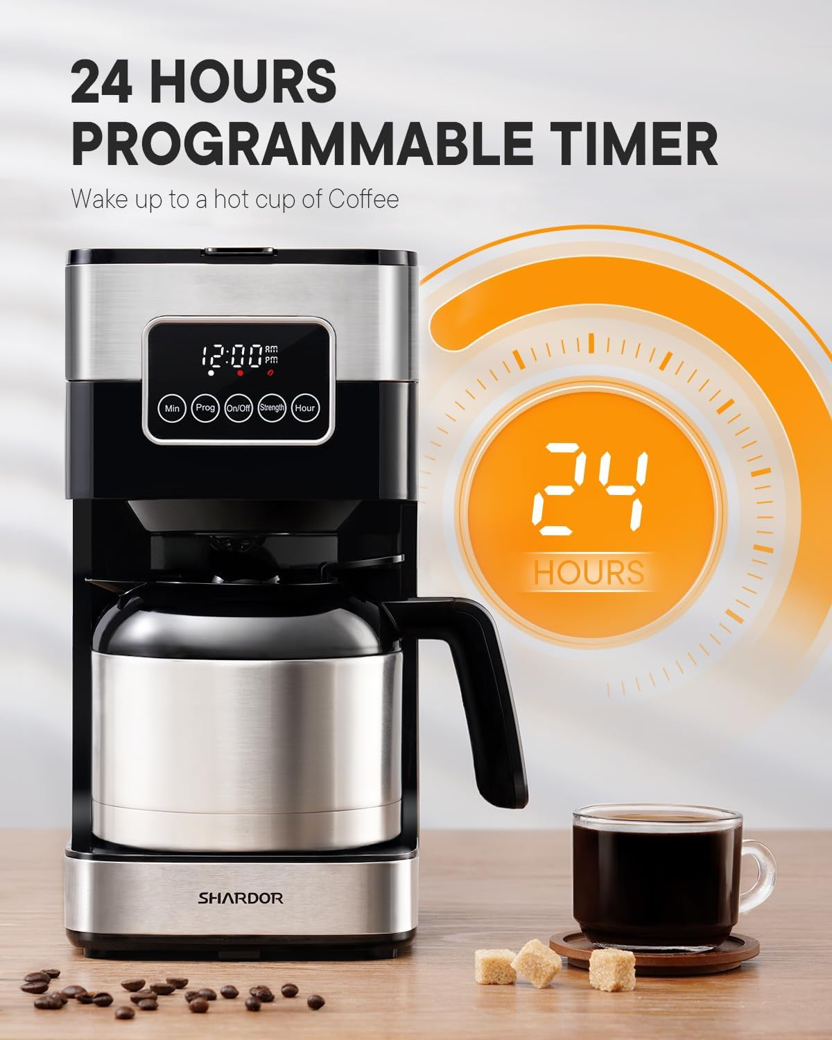 Programmable Coffee Maker with 10-Cup Thermal Carafe, Touch-Screen Drip Coffee Machine with Timer, Regular & Strong Brew, Pause & Serve, Auto Shut Off, Black & Stainless Steel