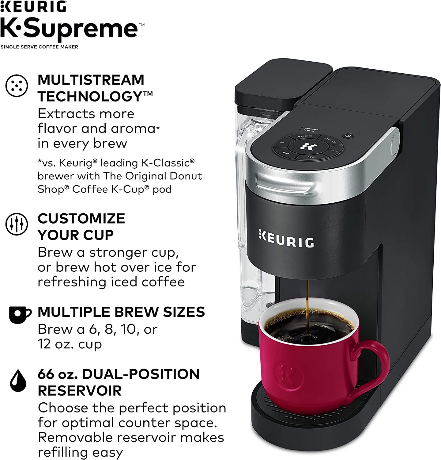 ® K-Supreme Single Serve K-Cup Pod Coffee Maker, Multistream Technology, Black