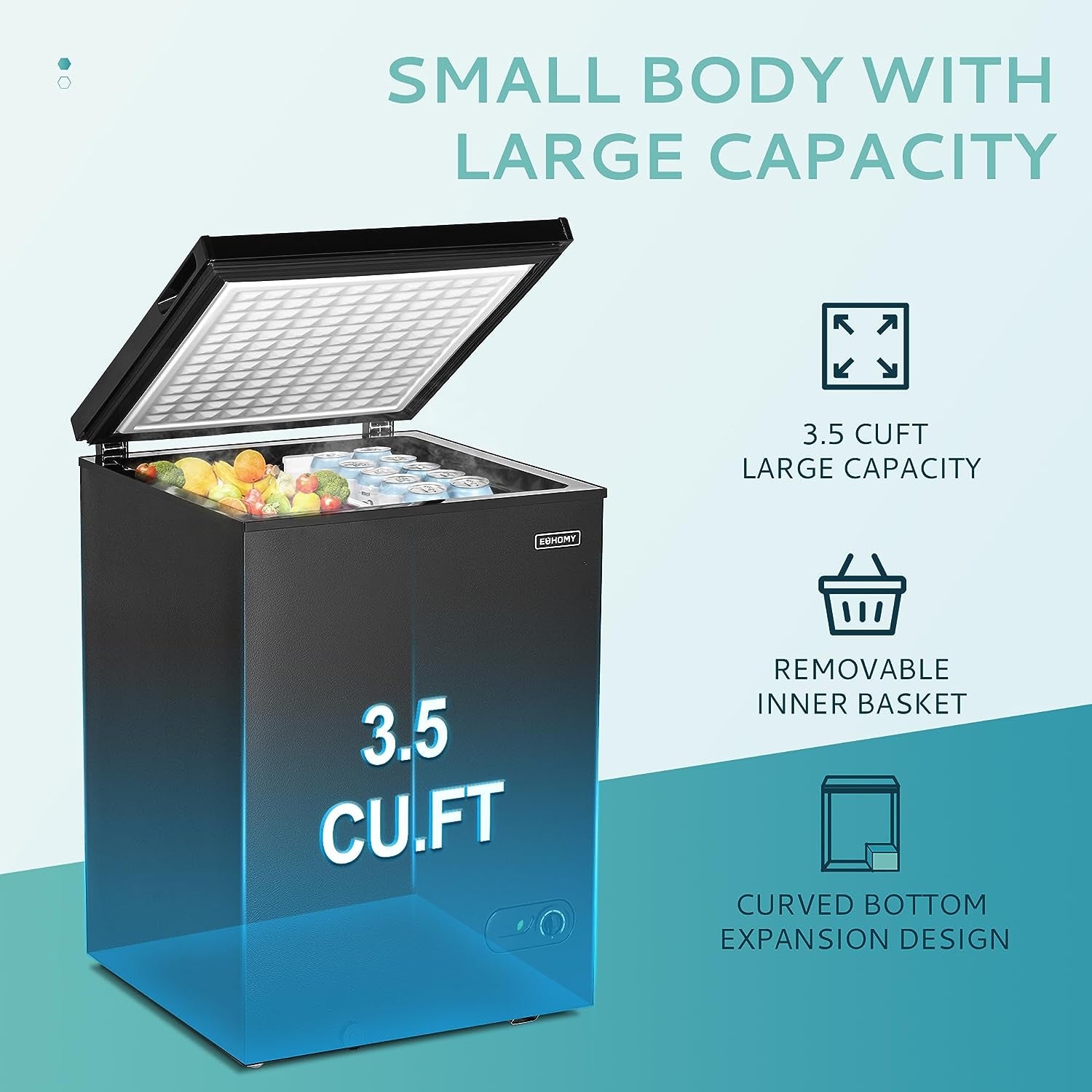 3.5 Cu.Ft Chest Freezer with Removable Basket, Small Deep Freezer Adjustable 7 Thermostat, Quiet Mini Freezer Free-Standing Top Door, Energy Saving for Apartment/Garage/Basement/Dorm/Home,Black