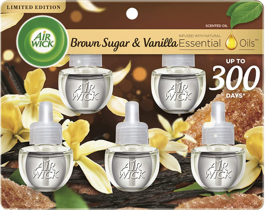 Plug in Scented Oil Refill, 5 Ct, Brown Sugar and Vanilla, Air Freshener, Essential Oils, Fall Scent, Fall Decor