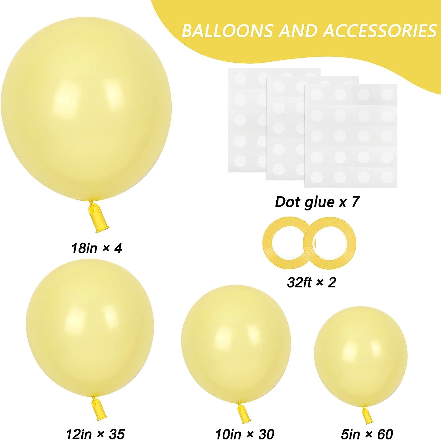 129Pcs Pastel Yellow Balloons Different Sizes 18 12 10 5 Inches Light Yellow Balloons for Happy Birthday Wedding Anniversary Baby Shower Garland Arch Party Decoration