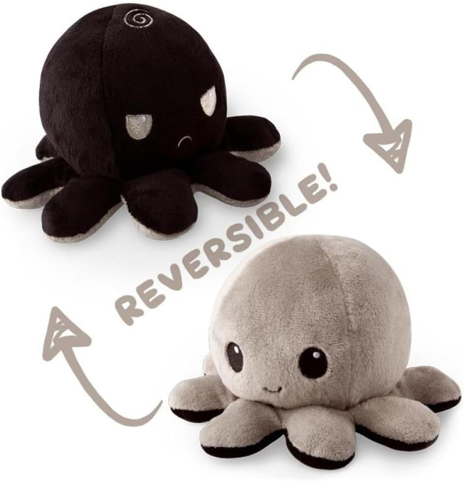 - the Original Reversible Octopus Plushie - Black + Gray - Cute Sensory Fidget Stuffed Animals That Show Your Mood