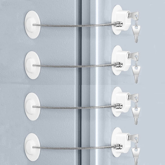 4 Pcs Fridge Lock, Refrigerator Lock for Children, Mini Fridge Locks for Kids, Freezer Lock, Used in Refrigerator Door, Cabinets, Drawers, Toilet Seat (White, 4 Pcs)