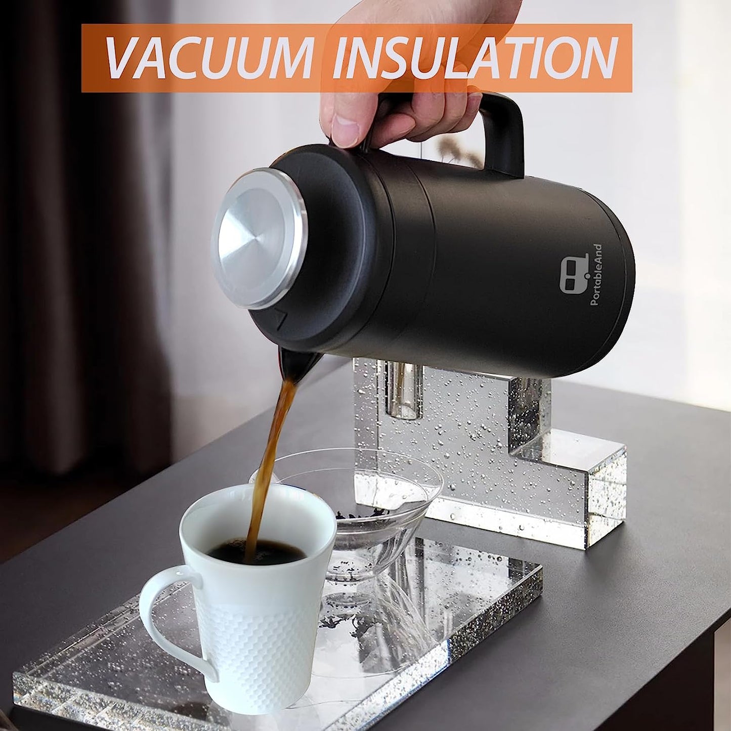 34Oz Double Vacuum Insulation Large Silicone French Press Coffee Maker, 5-Level Filtration, Metal Stainless Steel, Matte Black, Perfect for Camping, Travel, and At-Home Use