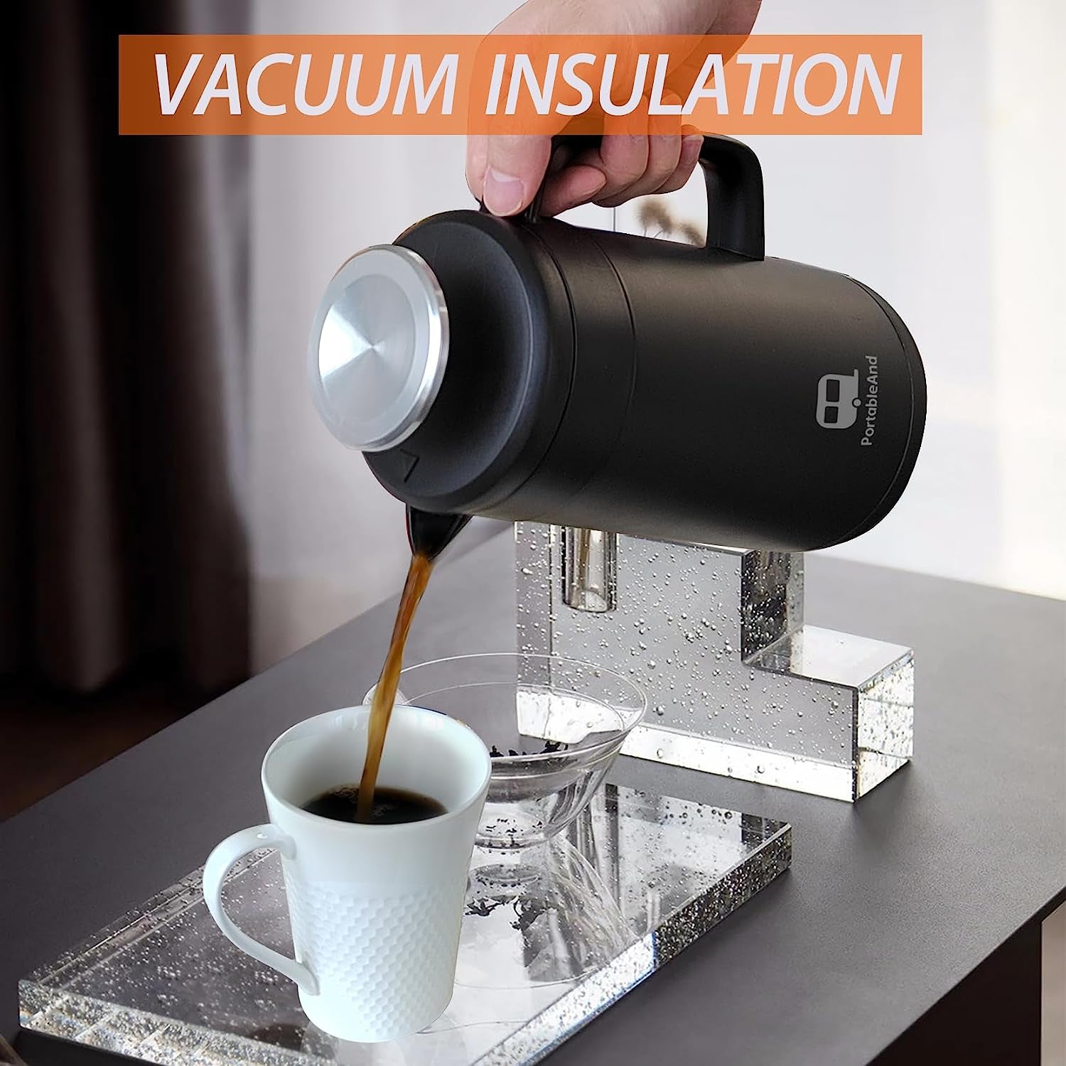 34Oz Double Vacuum Insulation Large Silicone French Press Coffee Maker, 5-Level Filtration, Metal Stainless Steel, Matte Black, Perfect for Camping, Travel, and At-Home Use