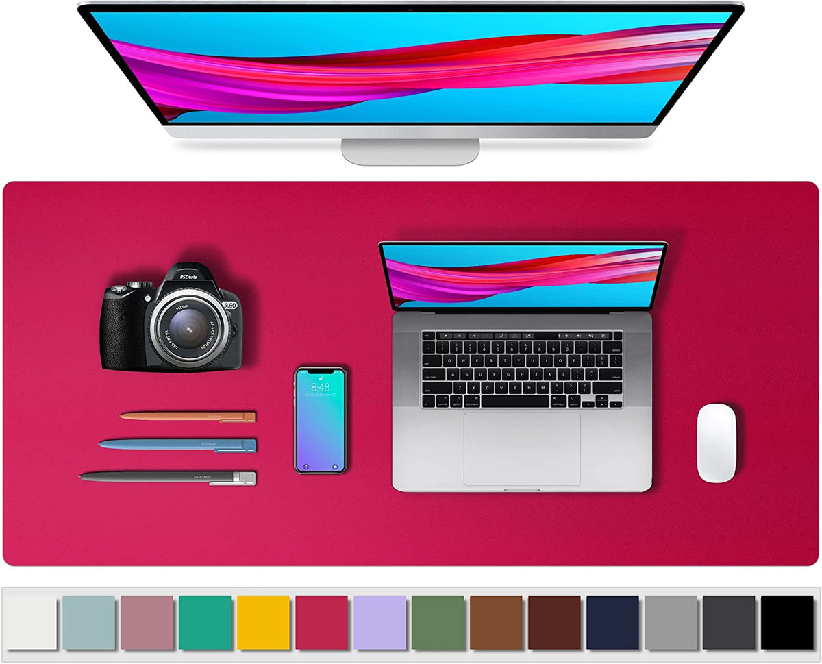 Leather Desk Pad Protector,Mouse Pad,Office Desk Mat, Non-Slip PU Leather Desk Blotter,Laptop Desk Pad,Waterproof Desk Writing Pad for Office and Home (36" X 17", Rose RED)