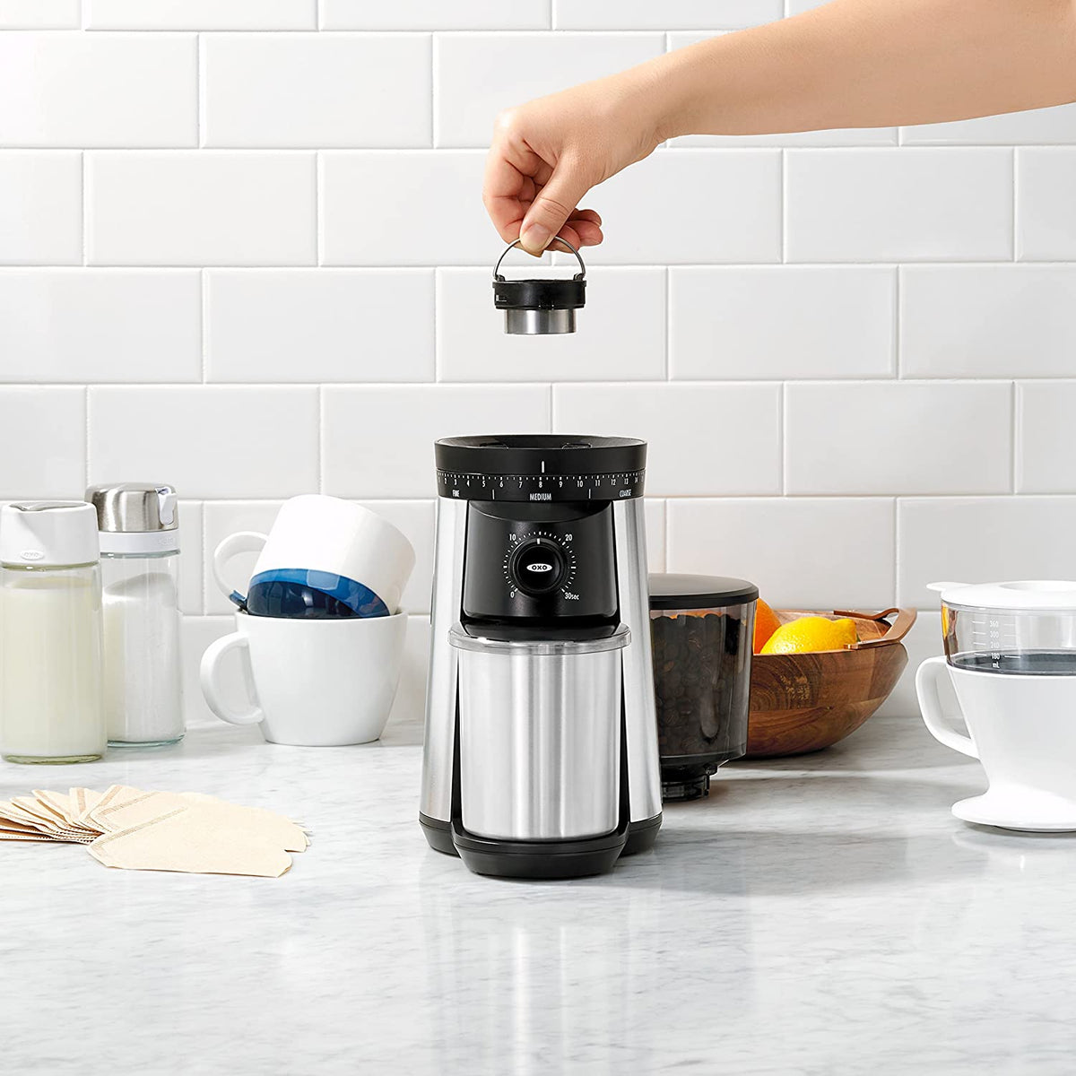 Brew Conical Burr Coffee Grinder , Silver