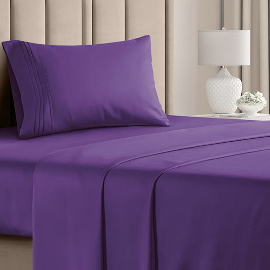 Twin Size 3 Piece Bedding Sheet Set - Breathable & Cooling Bed Sheets - Hotel Luxury Bed Sheets for Women & Men- Deep Pockets - Easy-Fit - Soft & Wrinkle Free - Home Decor -Purple Oeko-Tex Bed Set