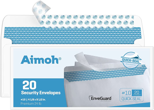 20#10 Security Tinted Self-Seal Envelopes - No Window, Enveguard, Size 4-1/8 X 9-1/2 Inches - White - 24 LB - 20 Count (34120)