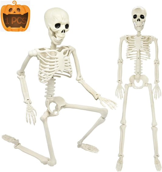 3FT Halloween Skeleton, 36" Full Body Halloween Skeleton with Movable Posable Joints, Plastic Realistic Human Bones Prop for Halloween Graveyard Yard Lawn Outdoor Haunted House Decorations